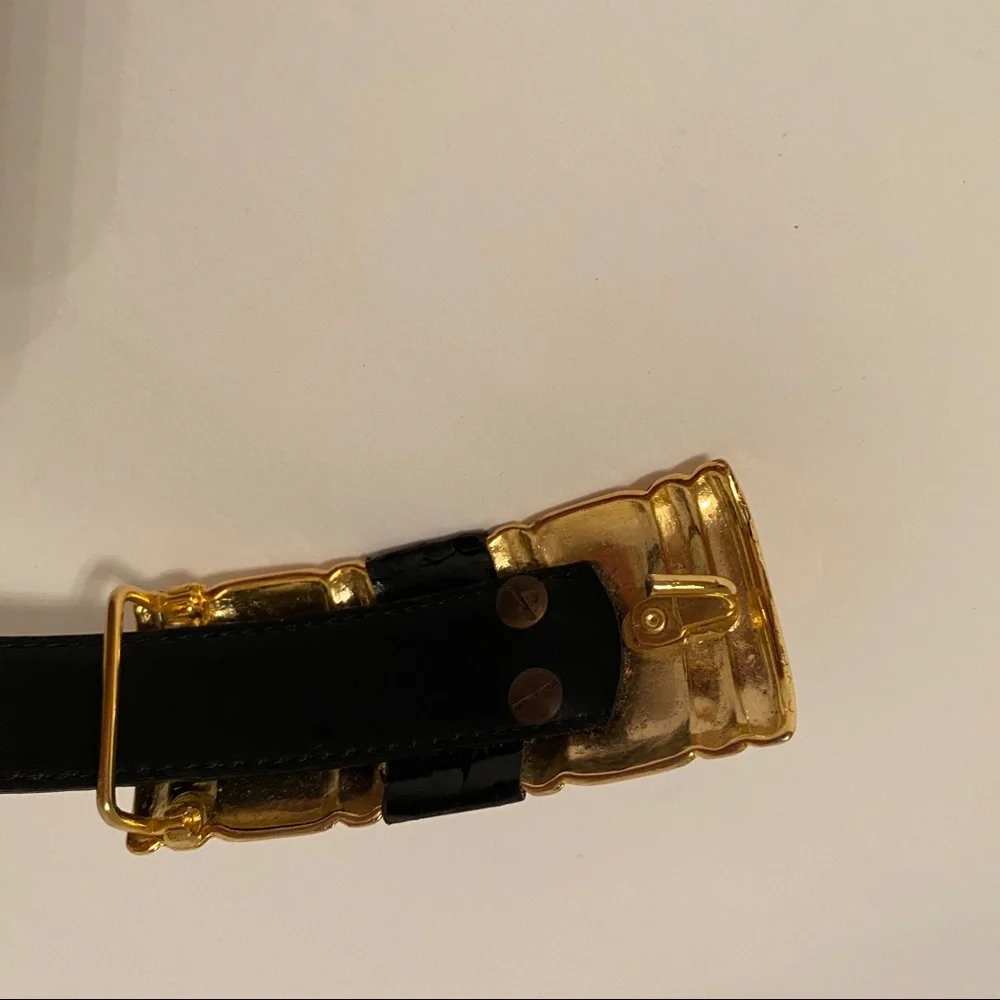 JANA BELT BLACK SNAKESKIN GOLD BUCKLE ACCESSORY Size L